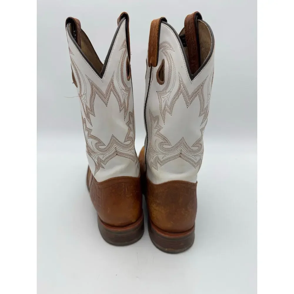Double-H Western Cowboy Boots Men’s 12D Brown Leather White Shaft Made in Mexico